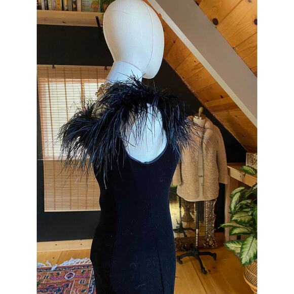 Vintage Velvet Gown Feather Neckline - Picture 9 of 11